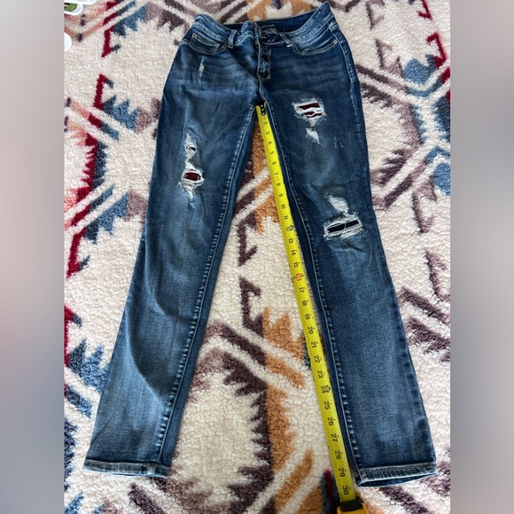 Maurices Denim - Maurices distressed skinny jeans. With red plaid detail.